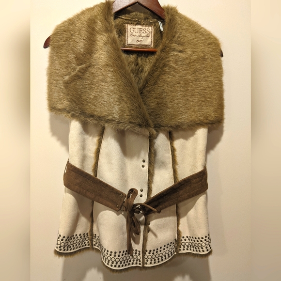 Guess Los Angeles faux fur faux suede western style vest, size small - Picture 10 of 12